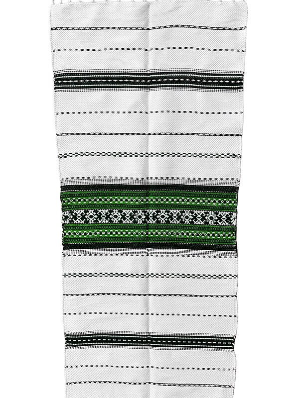 Prosop tradițional țesut manual în nuanțe de verde și negru